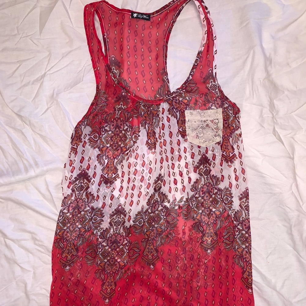Red, white and brown sheer tank